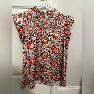 THML Burnt Orange and Black Floral Top